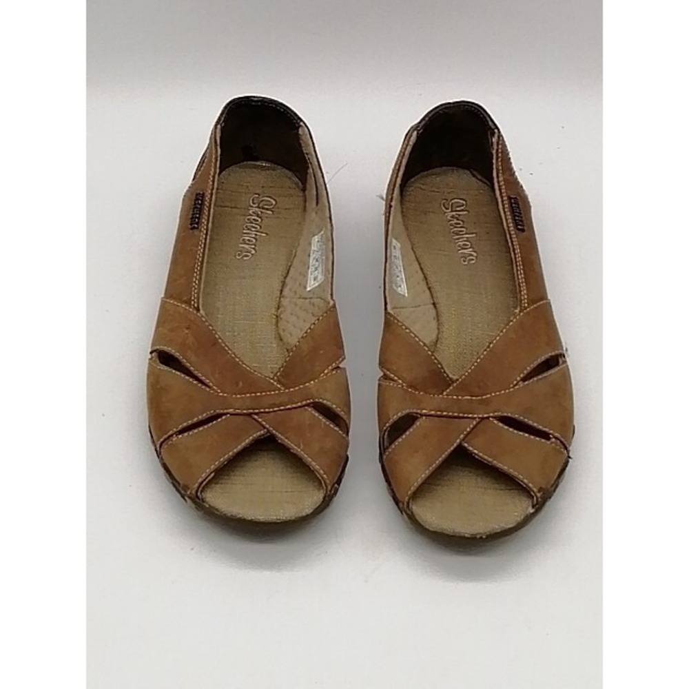 Skechers Shoes Loafer Womens Brown 6 Leather Open Toe Flat Heel Casual Comfort